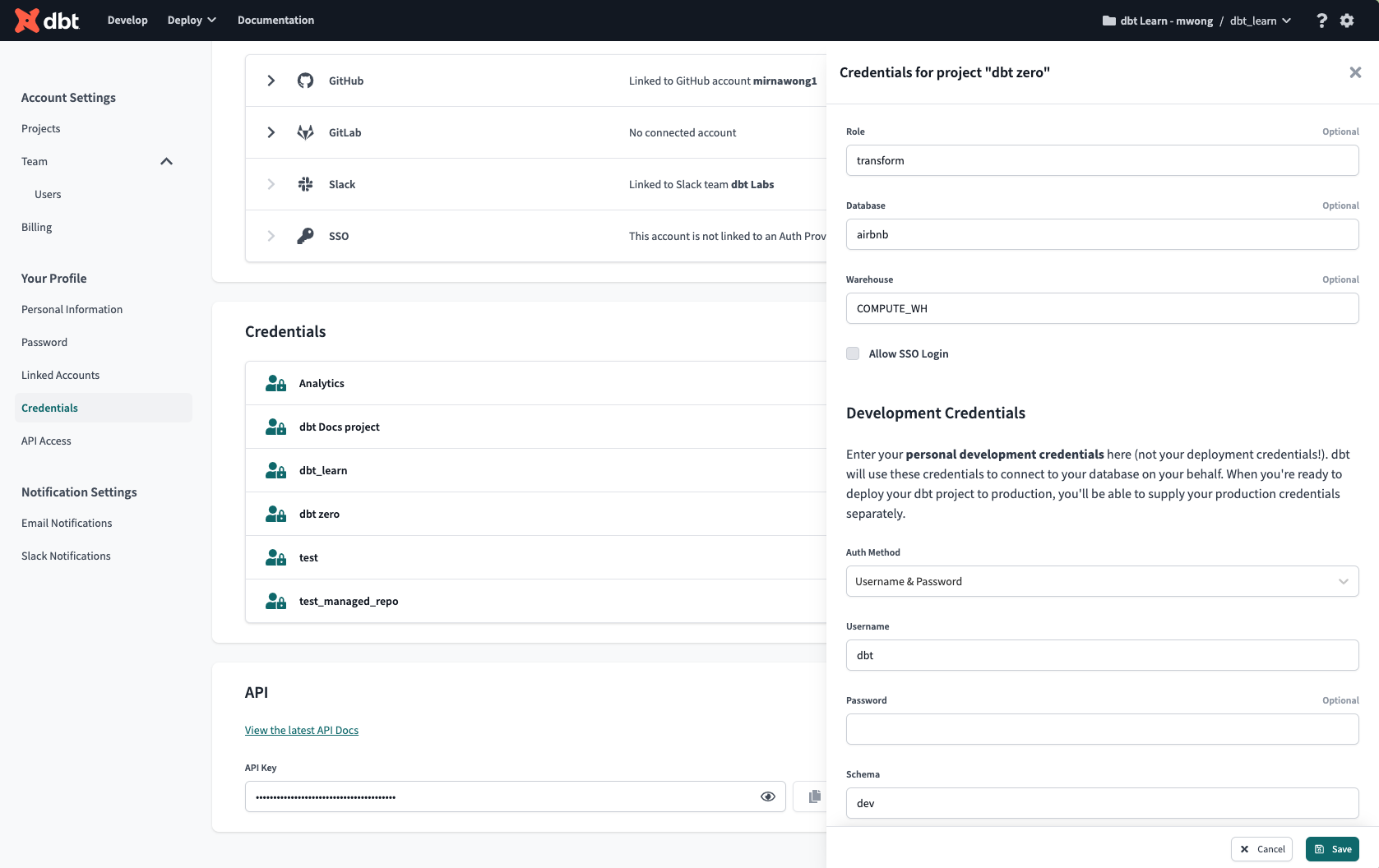 Configure developer credentials in your Profile